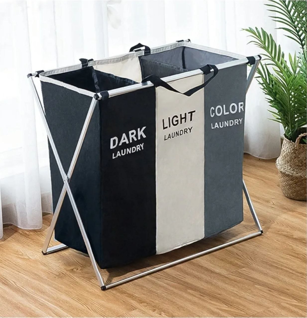 3-Compartment Laundry Basket – Foldable and Waterproof